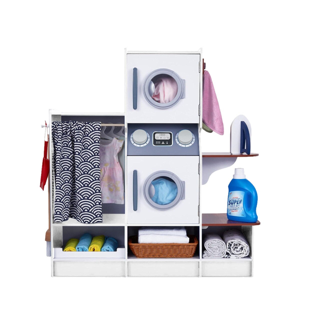 Lil' Jumbl Wooden Pretend Laundry Playset for Kids with Washer and Dryer
